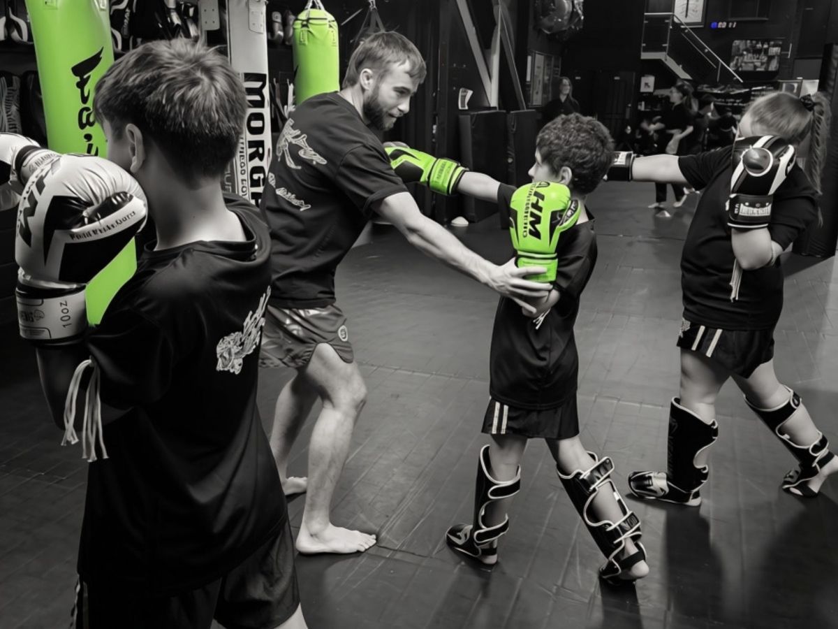 Children practising Sanda Kickboxing at Emerald Dragon Martial Arts in Penrith
